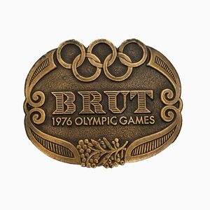 Vintage 1976 Brut Montreal Olympic Games Belt Buckle Bronze Tone Western Retro